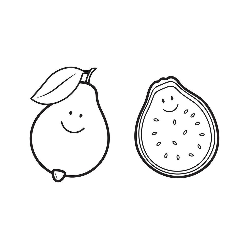 mão desenhado vetor ilustração cor crianças sorridente fruta goiaba clipart