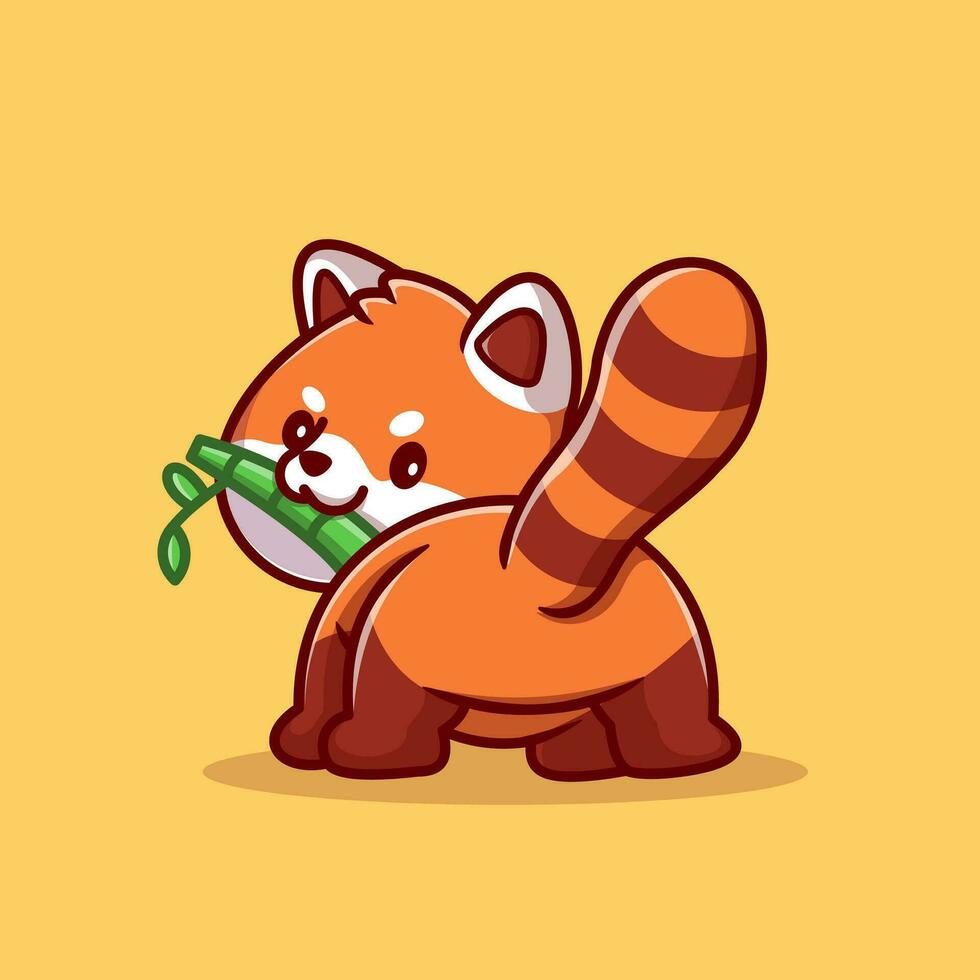 panda vermelho bonito comendo ilustração de ícone de vetor dos desenhos animados de bambu. natureza animal ícone conceito isolado vetor premium. estilo de desenho animado plano
