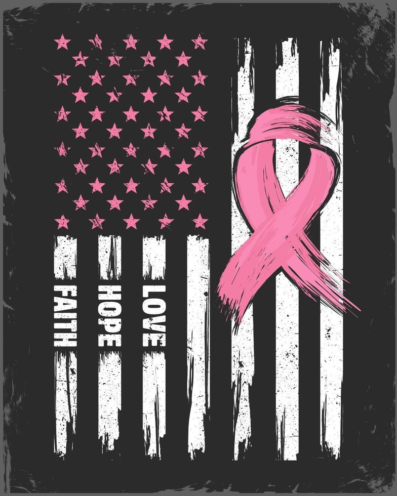 bandeira americana com fita rosa conceito mês de conscientização do câncer de mama vetor