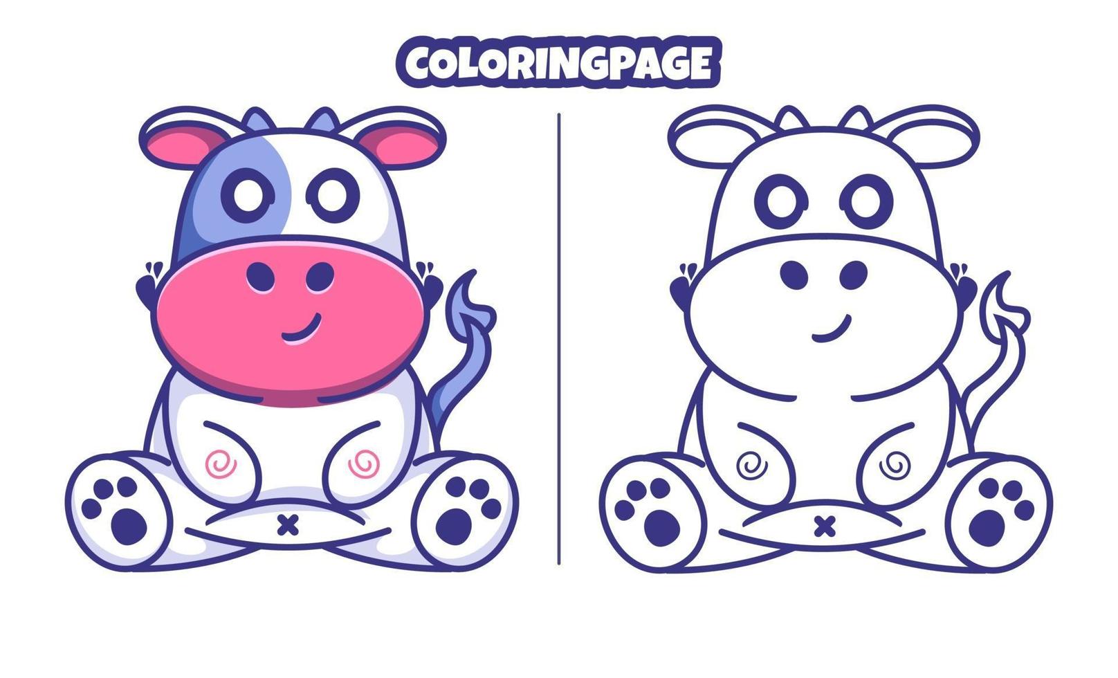 vaca fofa com página para colorir vetor