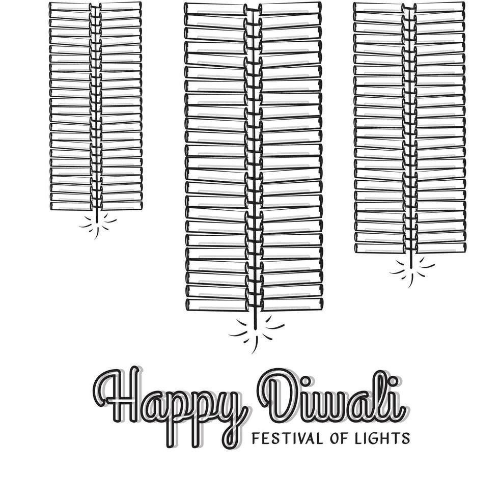 Saudações felizes de Diwali com fogos de artifício e desenho vetorial de biscoitos vetor