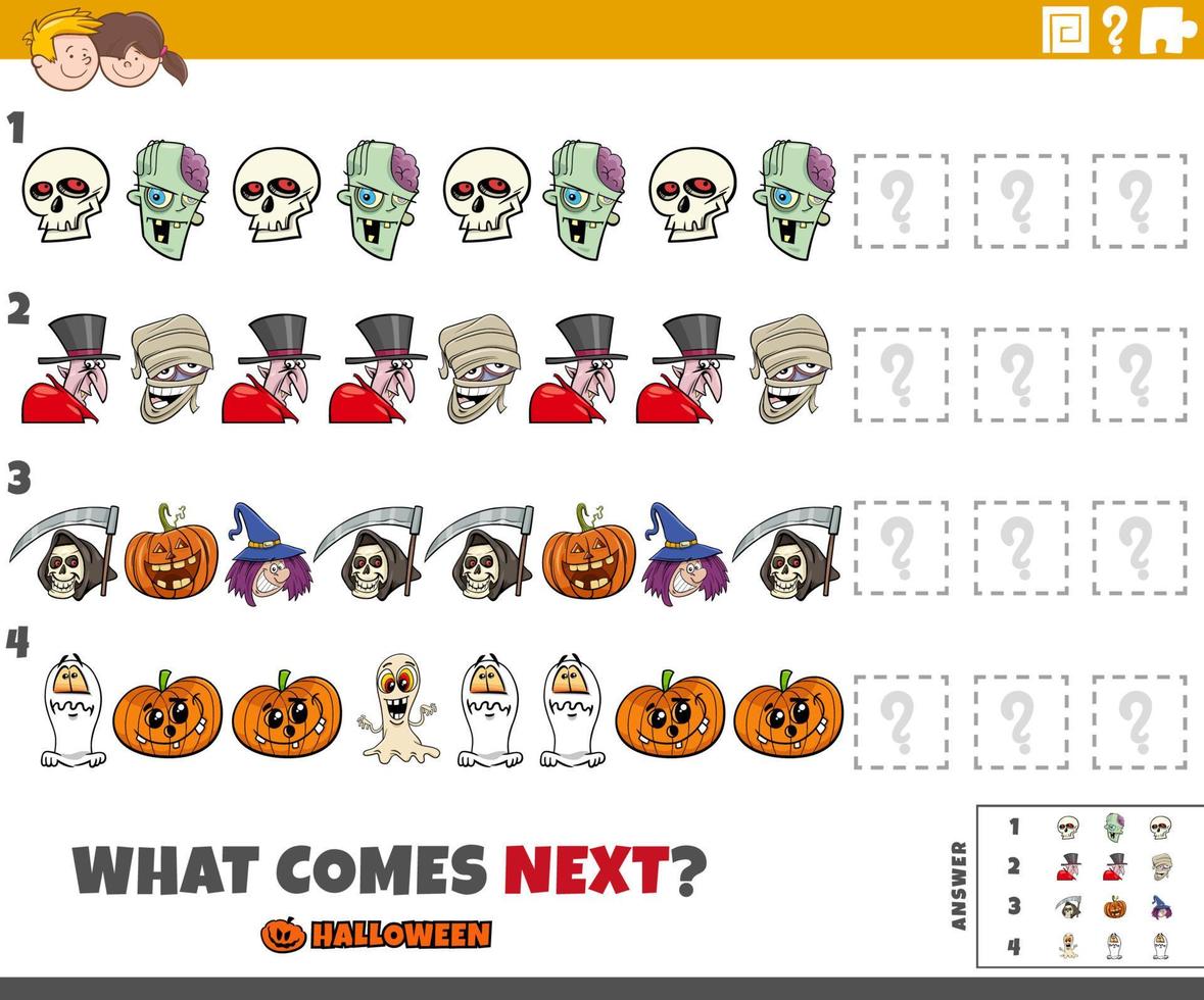 jogo de padrões para crianças com personagens de desenhos animados de halloween vetor