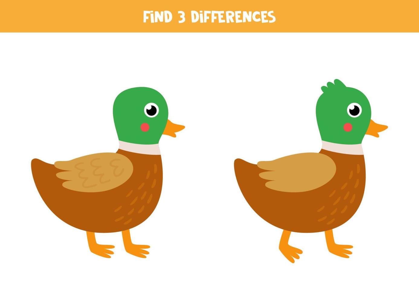 encontre 3 diferenças entre dois patos fofos. vetor