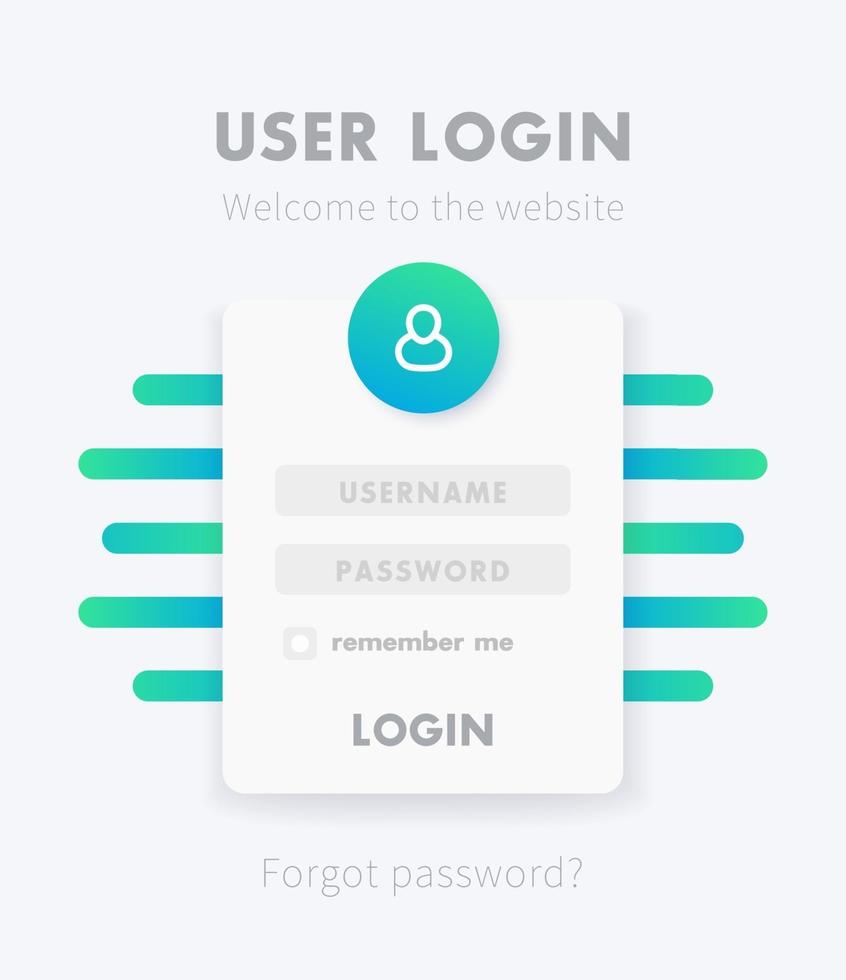 design da janela de login do usuário, modelo de vetor de página