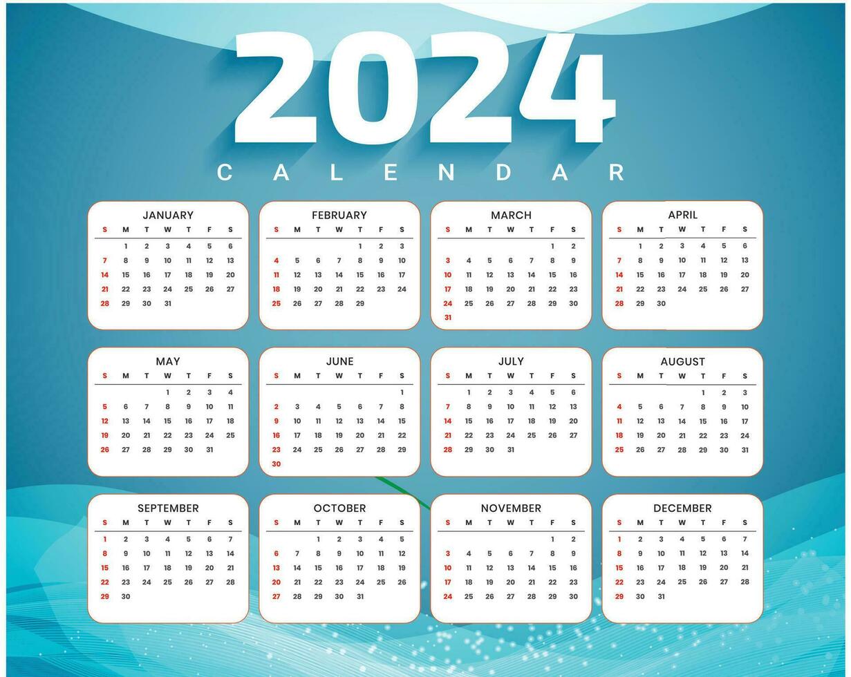 feliz Novo ano 2024 Inglês calendário modelo Projeto vetor
