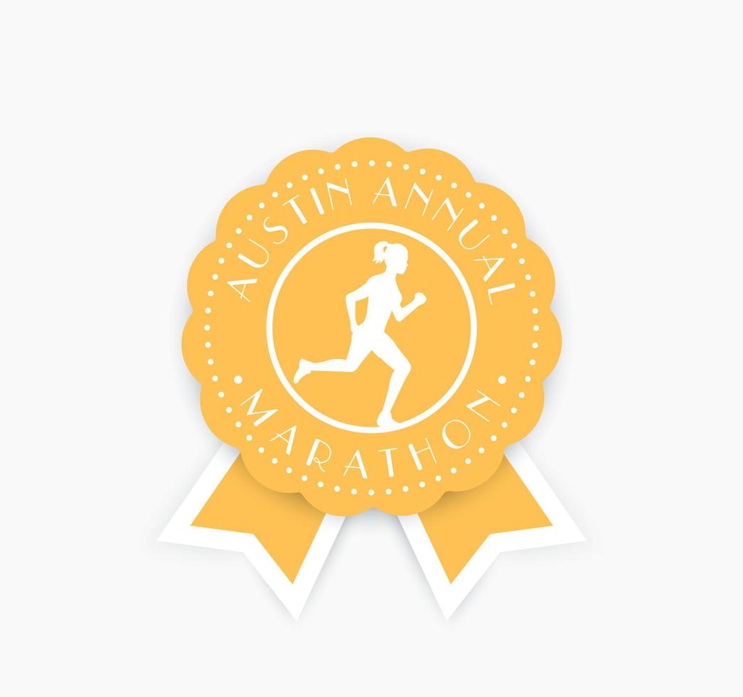 maratona vintage emblema, distintivo com garota correndo vetor