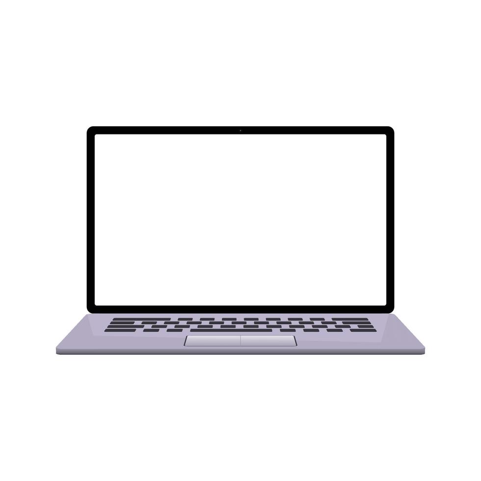 Computador laptop de maquete plana 3D com tela branca e teclado vetor