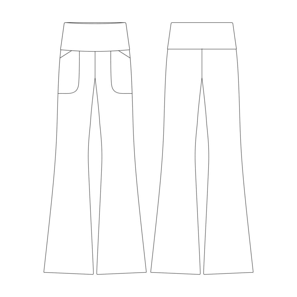 modelo bootcut legging com bolso vetor ilustração plano Projeto esboço roupas coleção