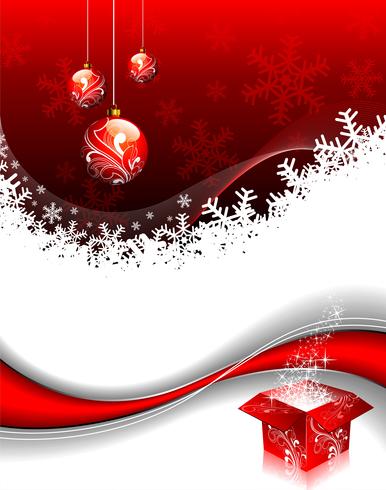 Ilustração do Natal com caixa de presente e a bola de vidro brilhante. vetor