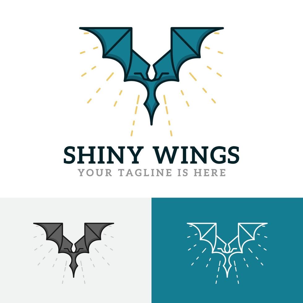 asas brilhantes voando com o logotipo abstrato do dragão lendário vetor