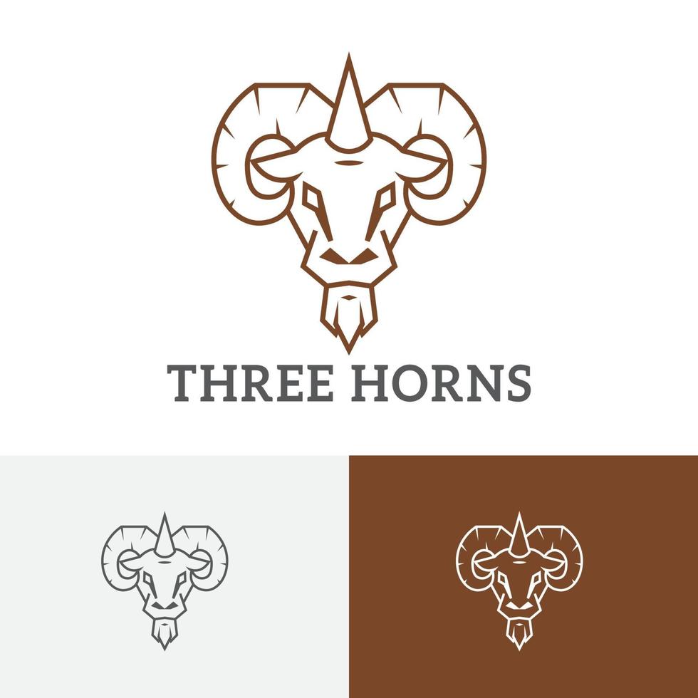 símbolo do logotipo da linha da cabeça de três chifres de cabra vetor