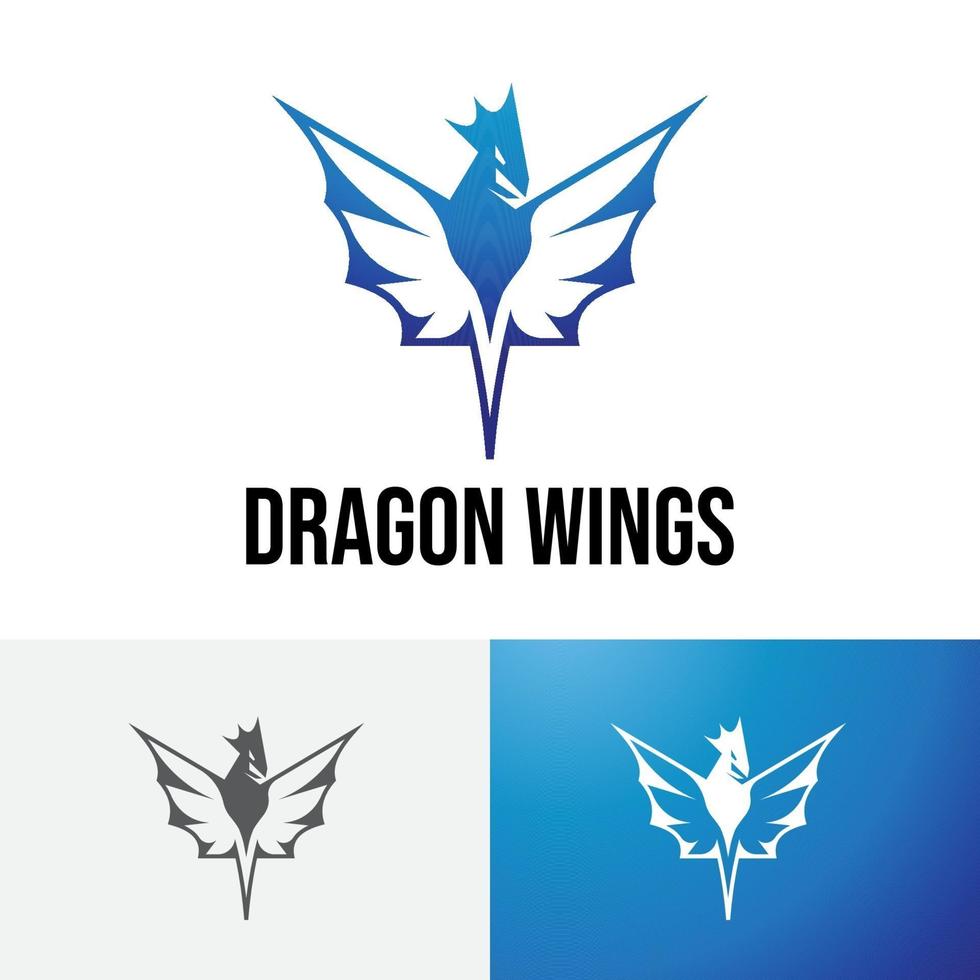 grande design de logotipo voador com asas de dragão azul vetor