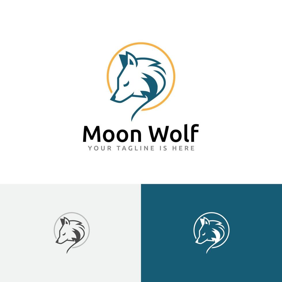 noite lua cabeça de lobo elegante natureza vida selvagem logotipo vetor