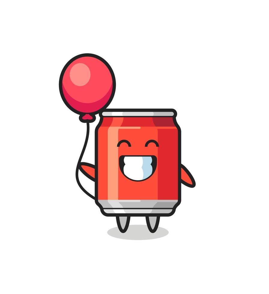 ilustração do mascote da lata de bebida está jogando balão vetor
