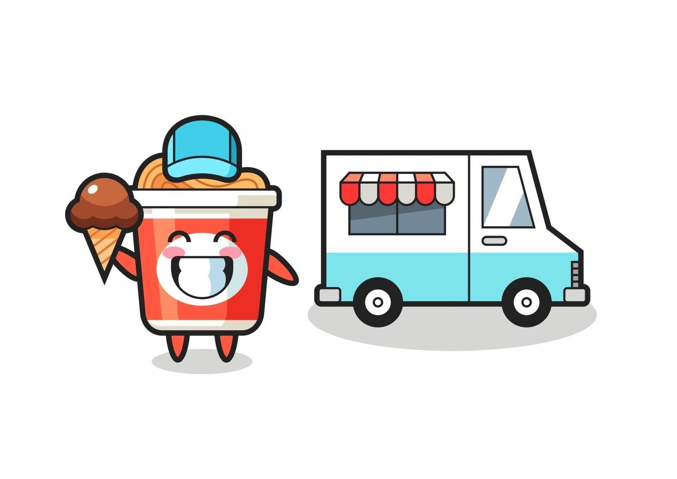 desenho de mascote de macarrão instantâneo com caminhão de sorvete vetor