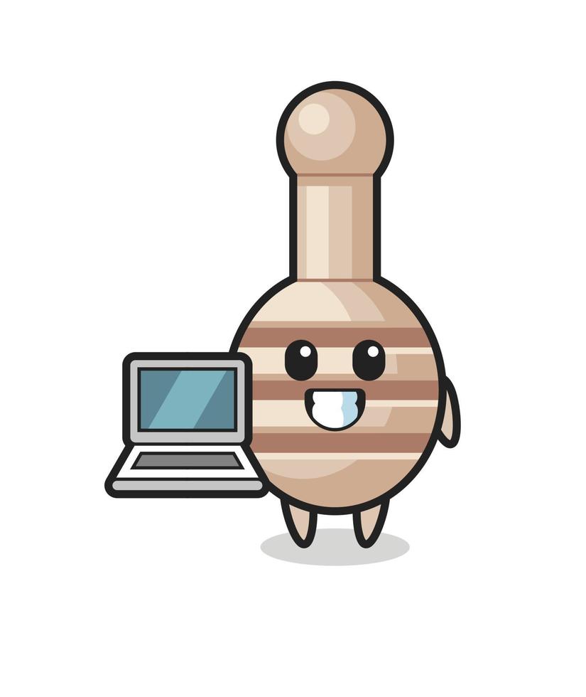 ilustração do mascote da concha de mel com um laptop vetor