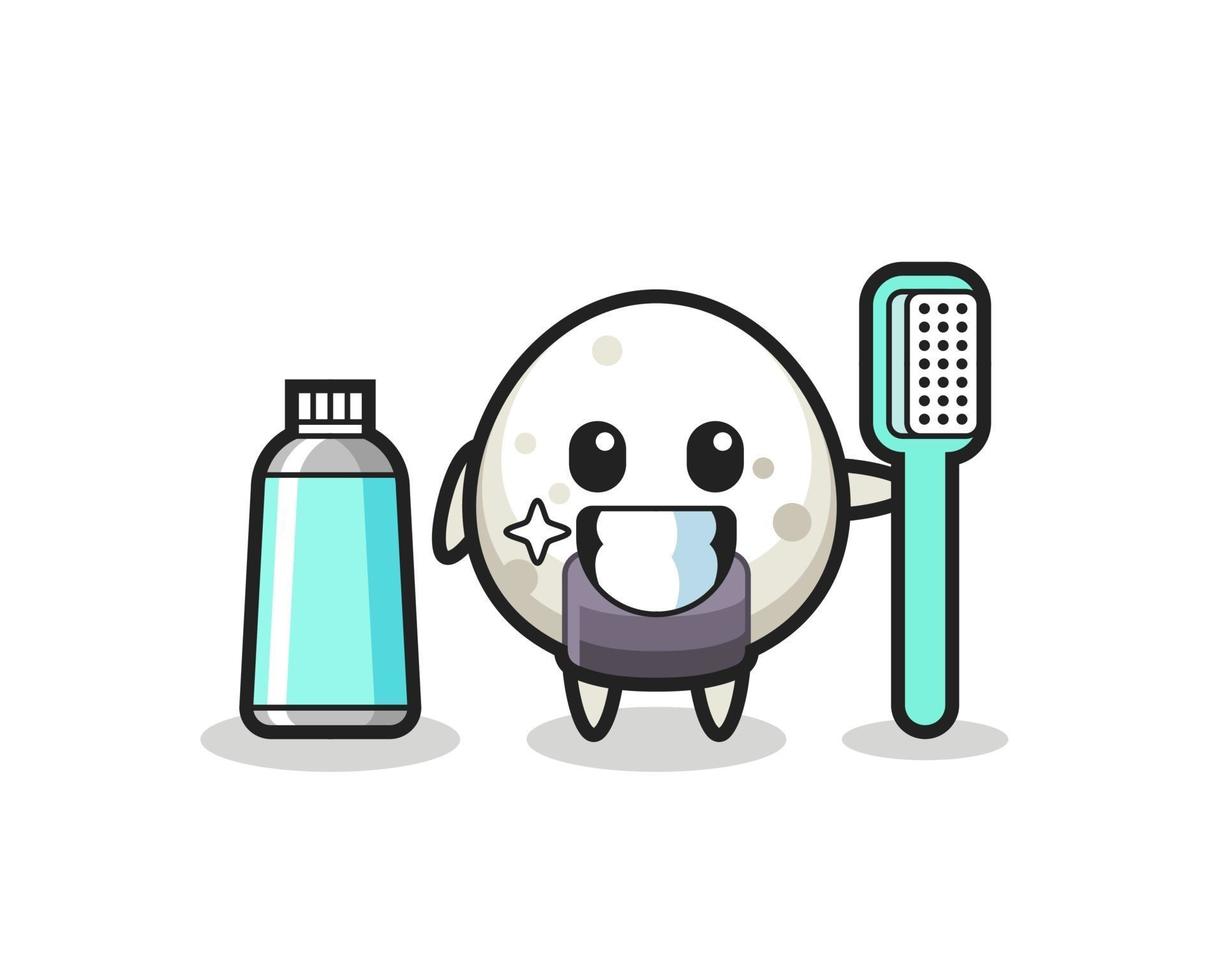 ilustração do mascote do onigiri com uma escova de dentes vetor