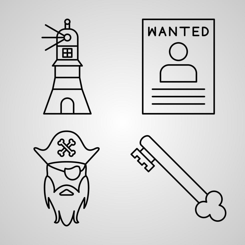 conjunto de ilustração vetorial de ícones de piratas isolado no fundo branco vetor