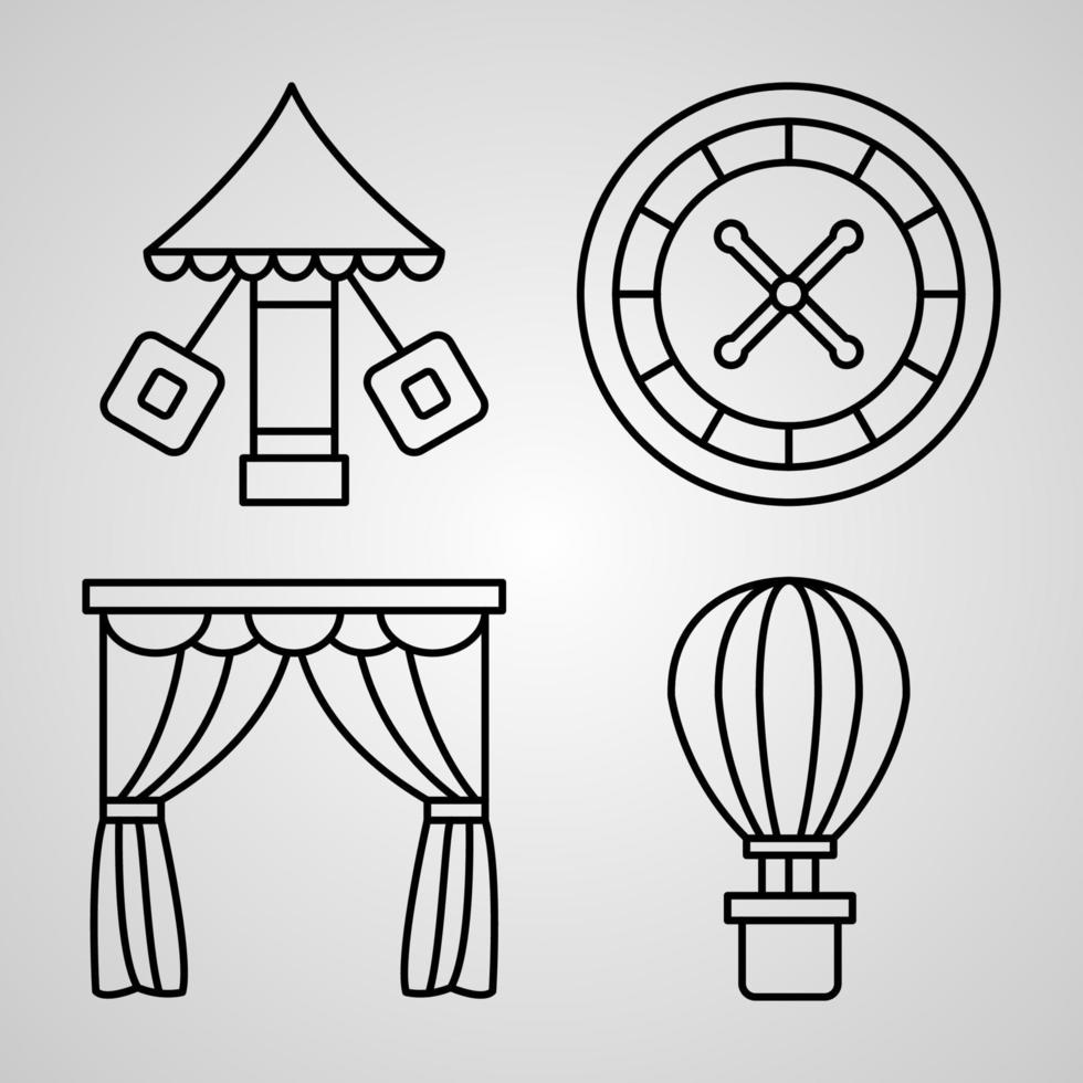 conjunto de ícones de design plano de linha fina de circo vetor