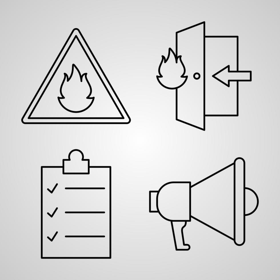 conjunto de ícones simples de ícones de linhas relacionadas ao bombeiro vetor