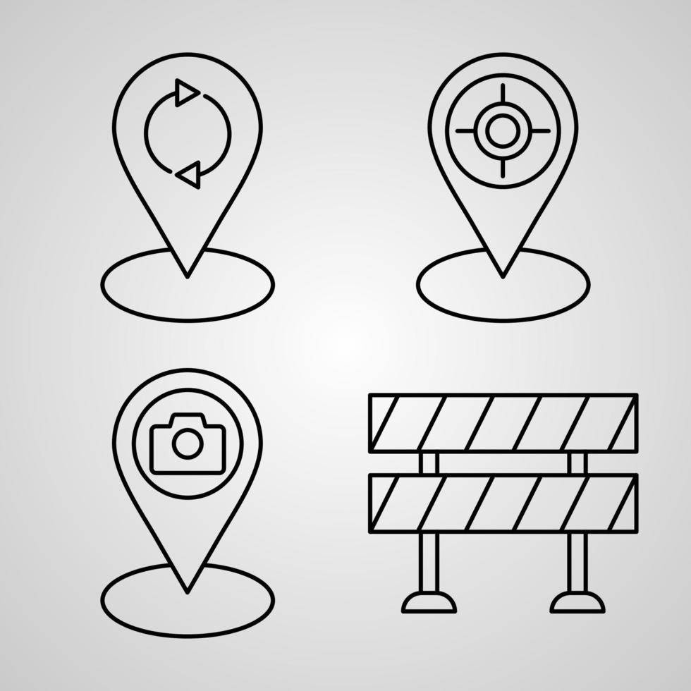 conjunto de ícones de design plano de linha fina de navegação e mapas vetor