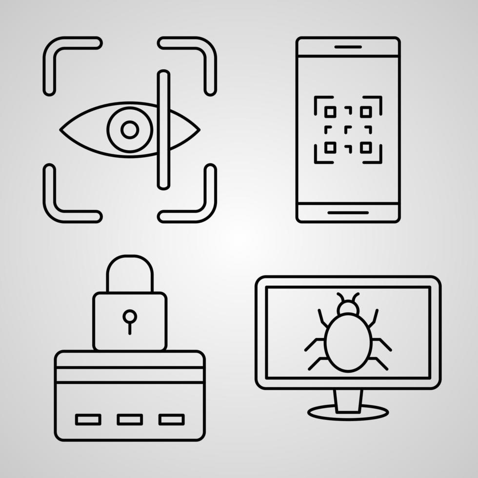 fundo de símbolo de segurança cibernética ícones de contorno de segurança cibernética vetor