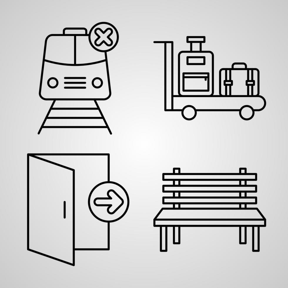 coleção de símbolo de ferrovia em ícones de contorno de ferrovia de fundo branco vetor