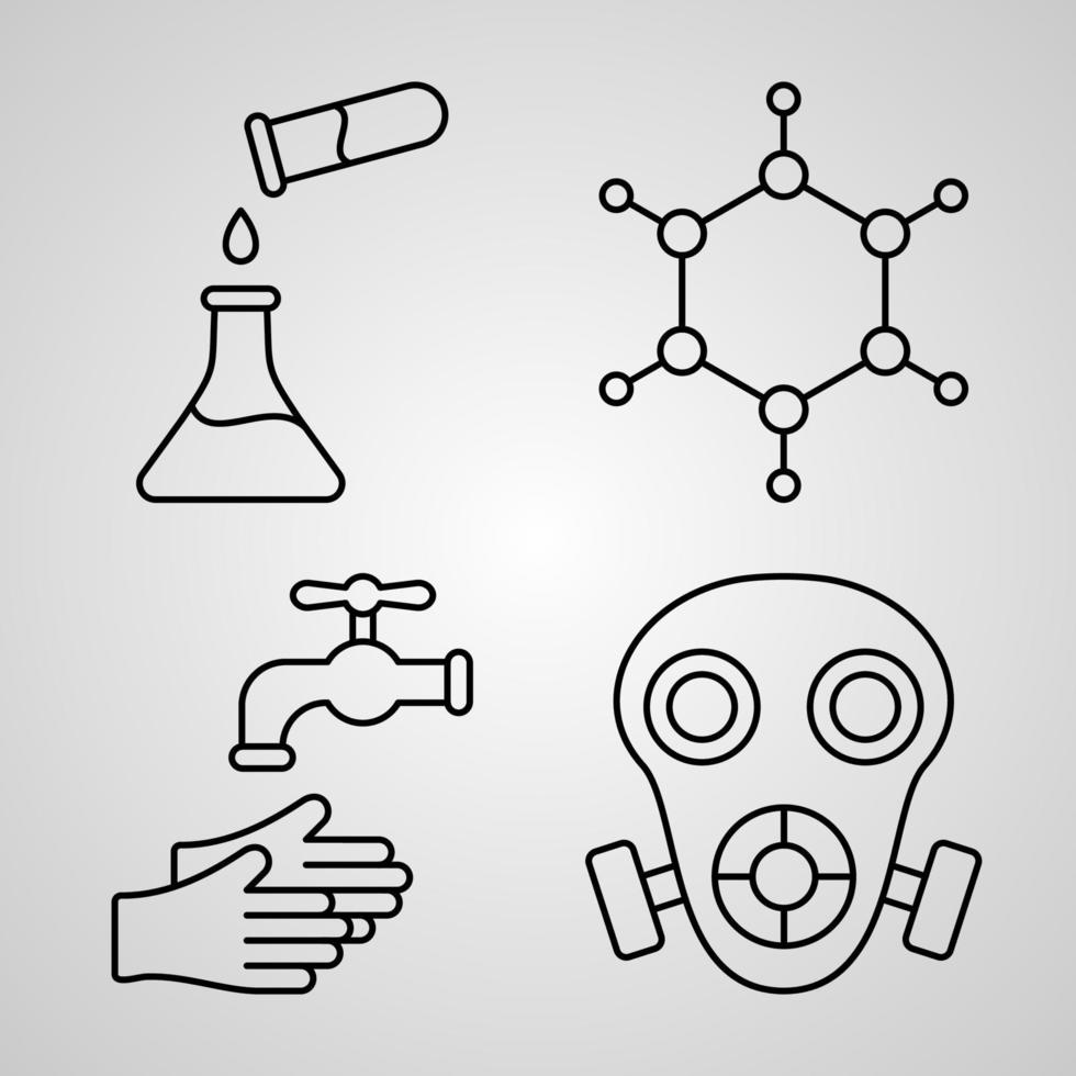 coleção de símbolos de química em ícones de contorno de química vetor