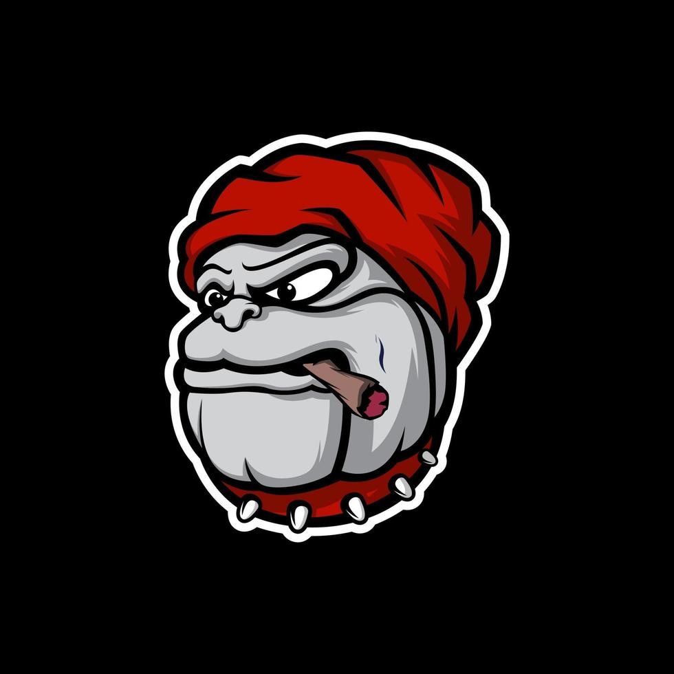 incrível logotipo do mascote do vetor do cão bulldog fumador
