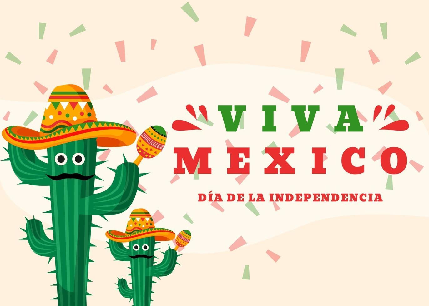 banner viva mexico com cacto usado chapéu sombrero vetor