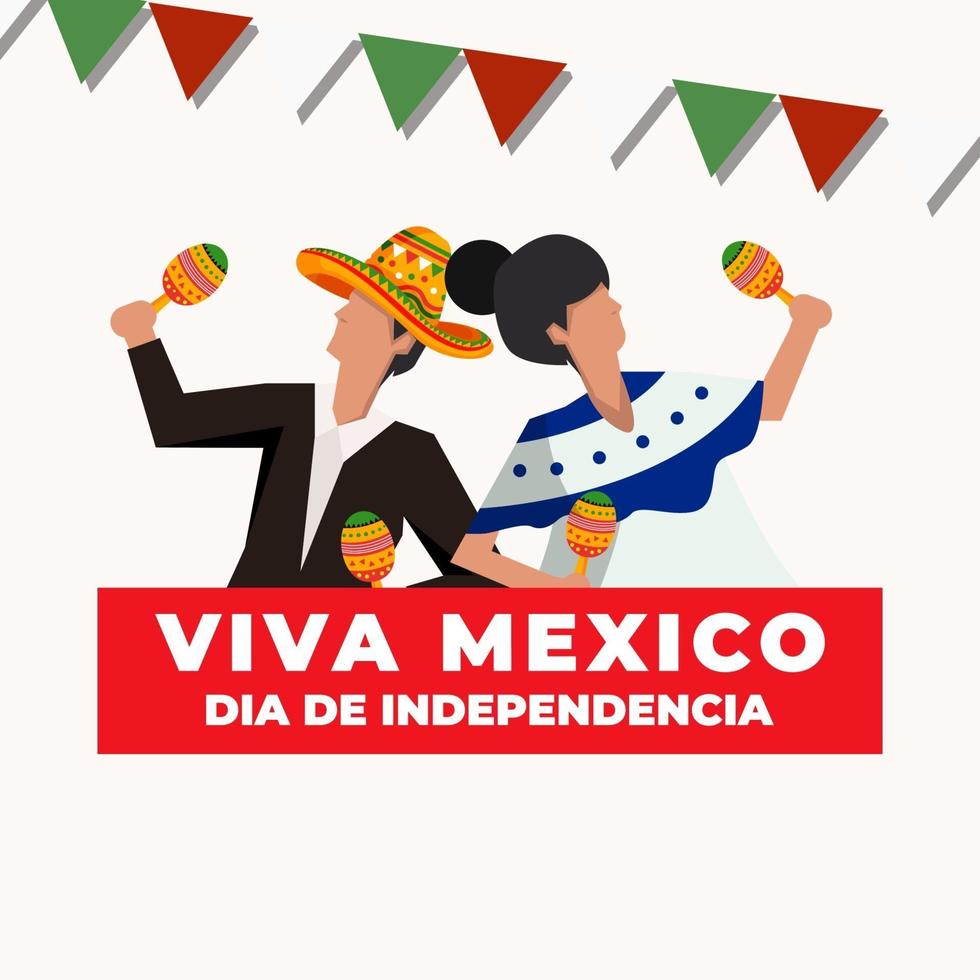 vetor viva mexico dia de independencia com duas pessoas dançando