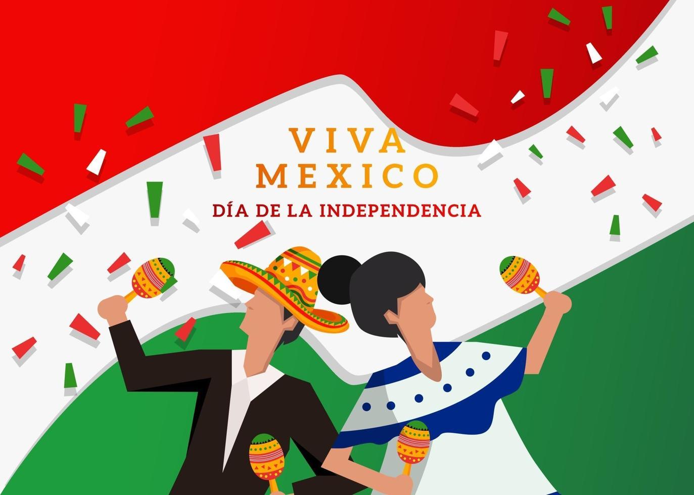 viva México com duas pessoas dançando segurando maracas vetor