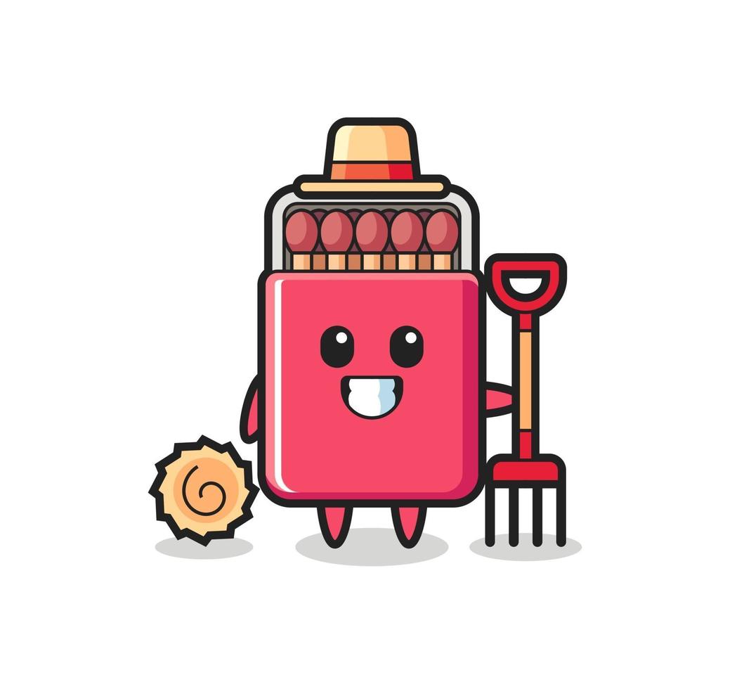 personagem mascote da caixa de fósforos como fazendeiro vetor