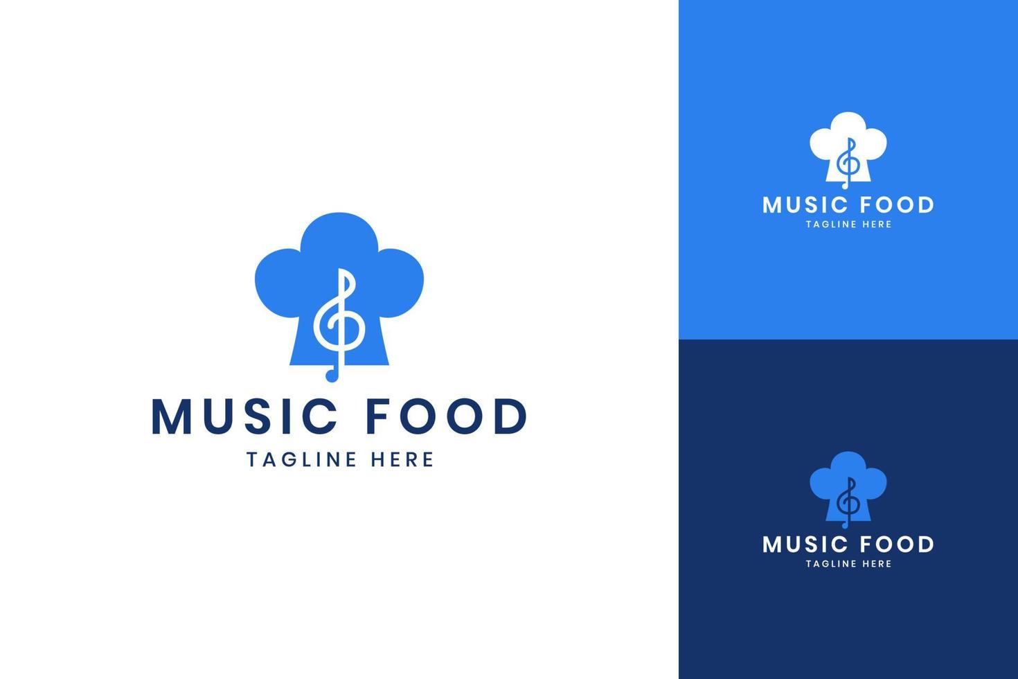 design de logotipo de espaço negativo de música comida vetor
