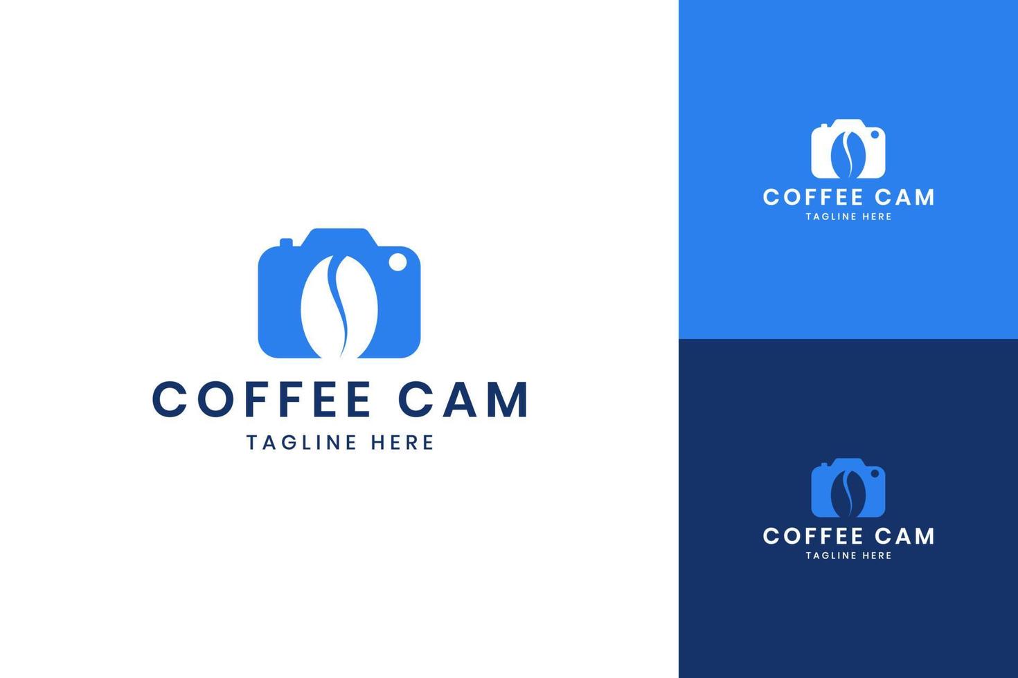 design do logotipo do espaço negativo da câmera do café vetor