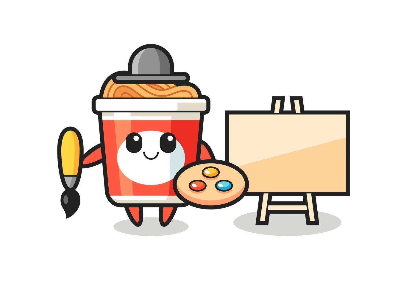 ilustração de mascote de macarrão instantâneo como pintor vetor