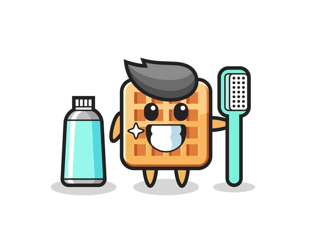 ilustração do mascote do waffle com uma escova de dentes vetor