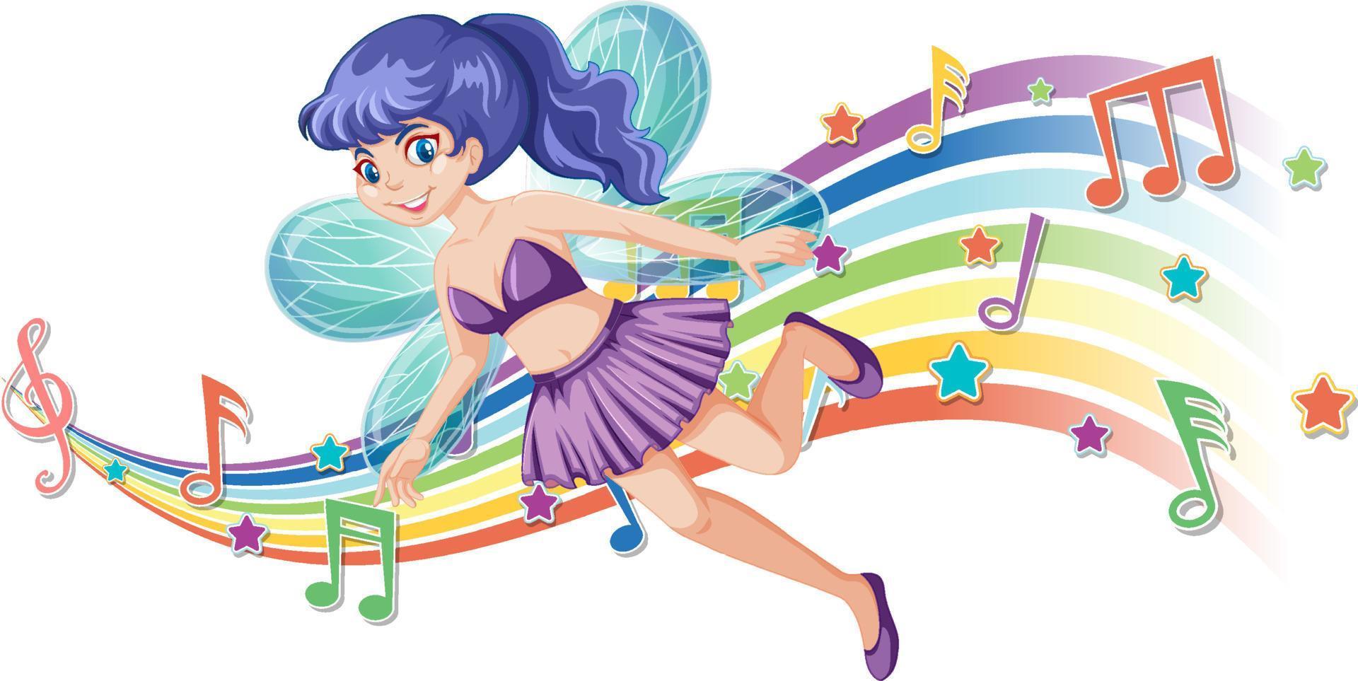 personagem de desenho animado de fada fofa com onda de arco-íris melódico vetor