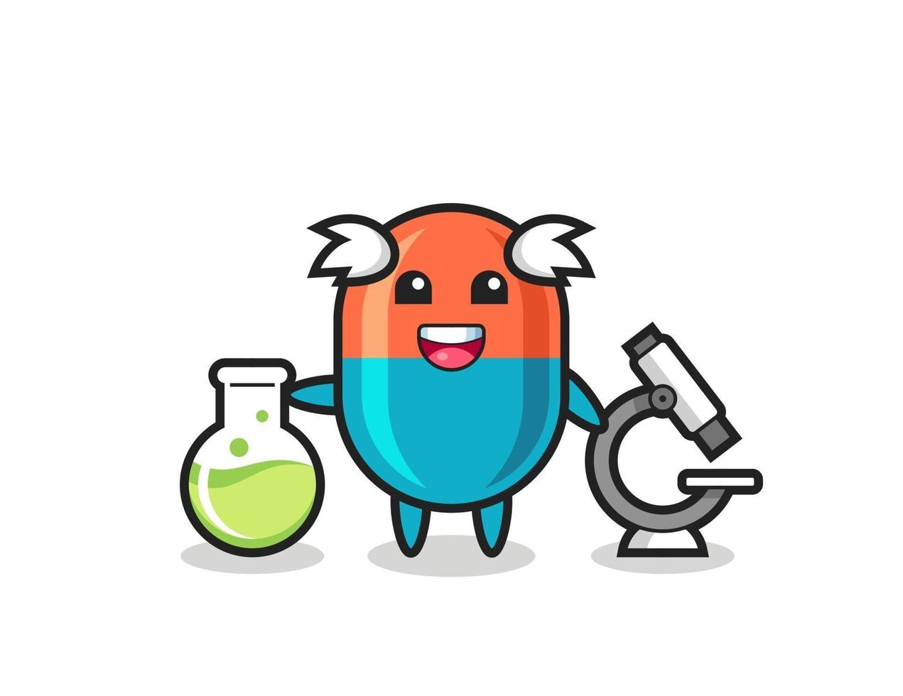 personagem mascote da cápsula como um cientista vetor