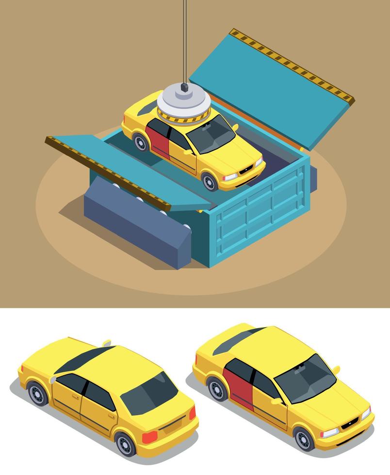 composição isométrica do uso do carro vetor