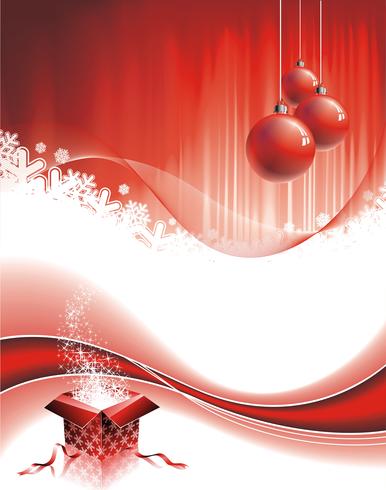 Vector a ilustração de Natal com caixa de presente em fundo vermelho