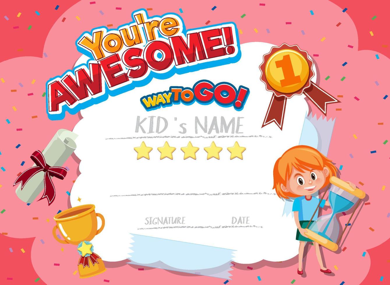 certificado de desenho animado motivacional fofo para crianças vetor