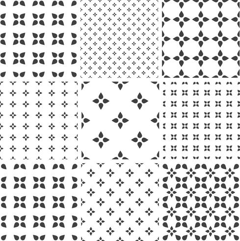Conjunto de padrões universais sem costura geométricos monocromáticos, lado a lado. vetor