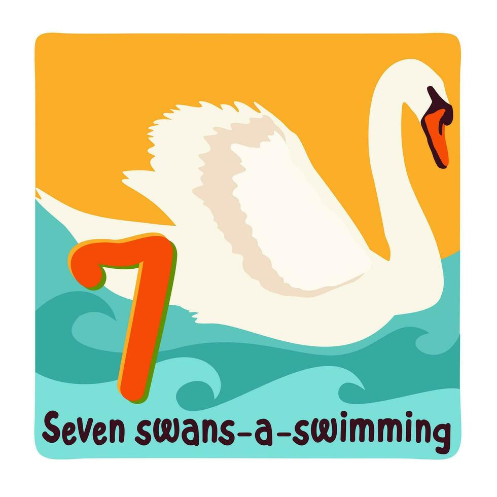 Sete cisnes nadando. doze dias do Natal vetor