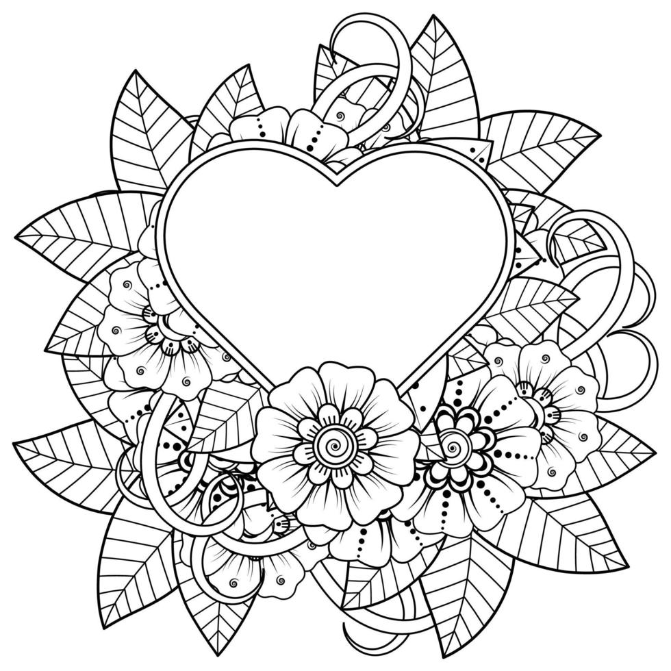 flor mehndi com moldura em forma de coração vetor