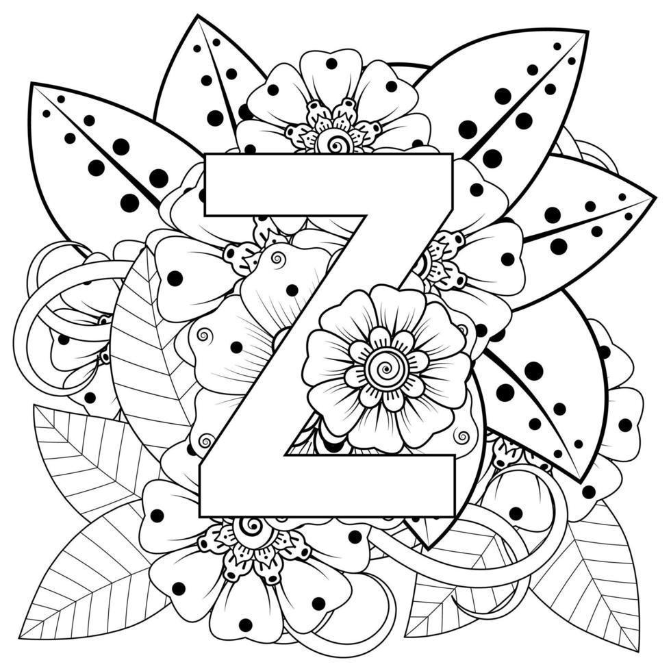 letra z com flor mehndi. ornamento decorativo em étnico oriental vetor