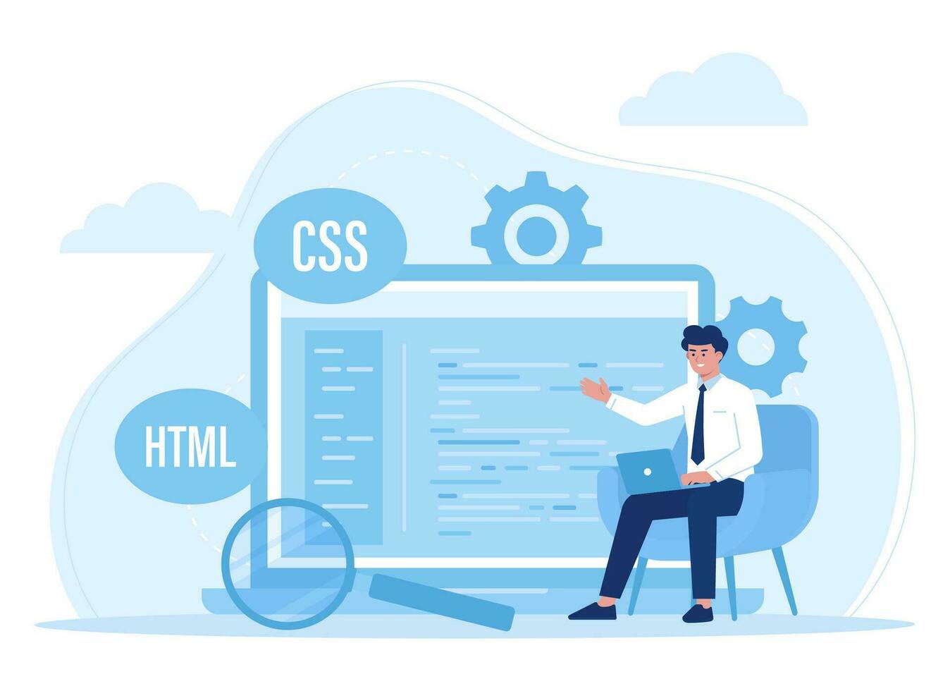 programadores aprender programação através computadores em sites conceito plano ilustração vetor