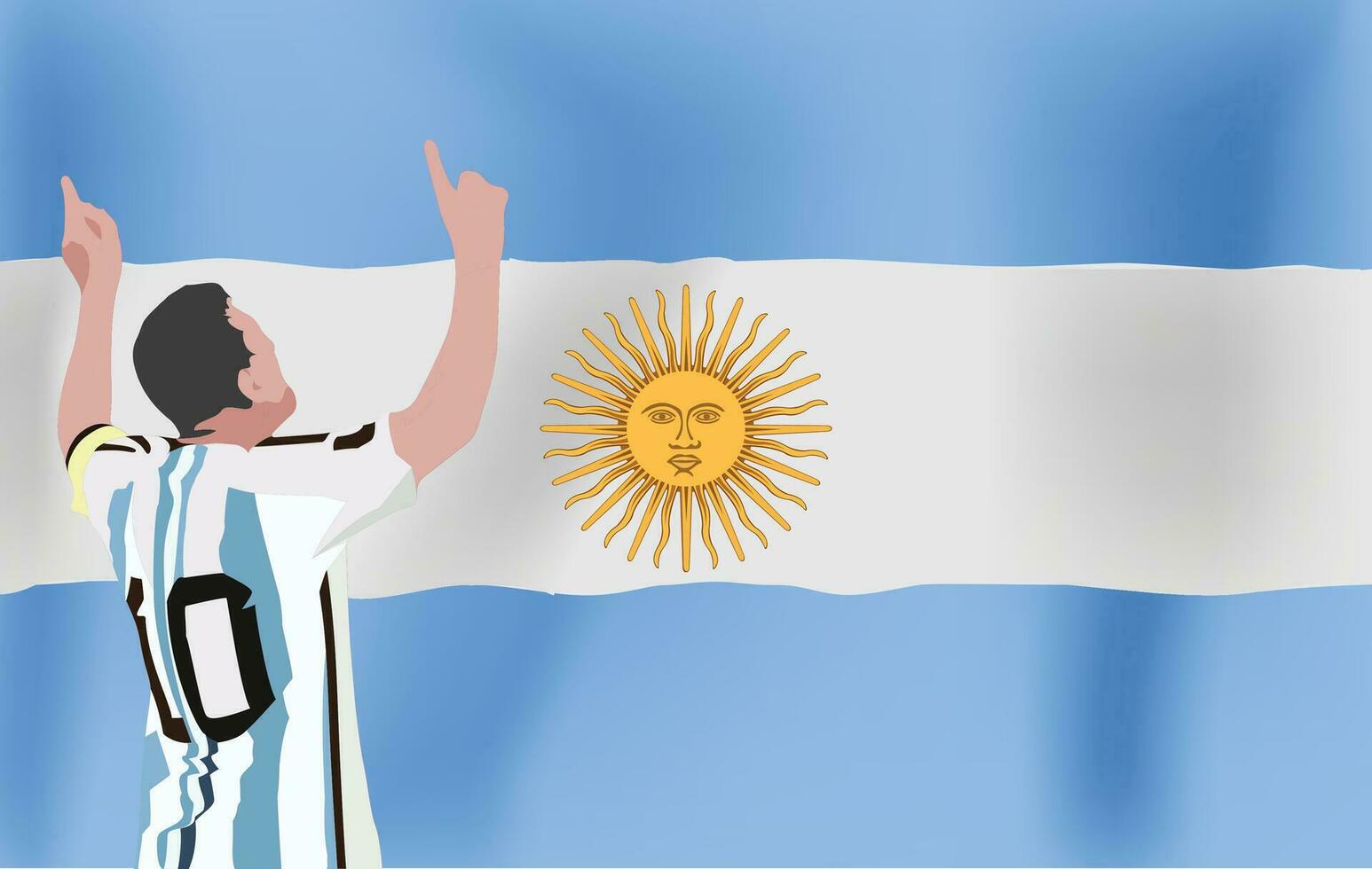 jogador de futebol com Argentino bandeira comemora de levantando dele mãos para a céu vetor