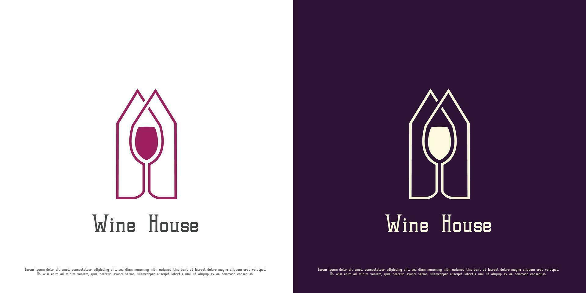 vinho casa logotipo Projeto ilustração. silhueta sombra casa fruta uvas fresco beber bebida Barra barman clube noite álcool licor dentro vidro. simples minimalista elegante luxo plano símbolo. vetor