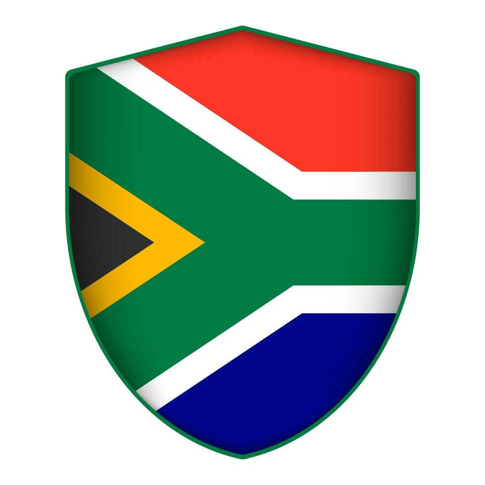 sul África bandeira dentro escudo forma. vetor ilustração.